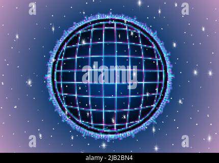 Neon interface background with round sensor display and ruler. Abstract technology frame in 80s retro computer style. Stock Vector