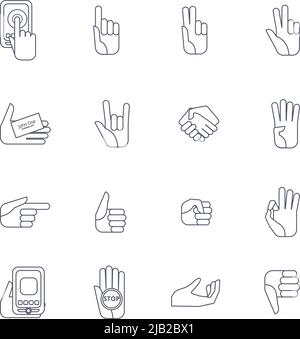 Body language hand gestures icons collection set for like dislike symbols outlined contour abstract isolated vector illustration Stock Vector