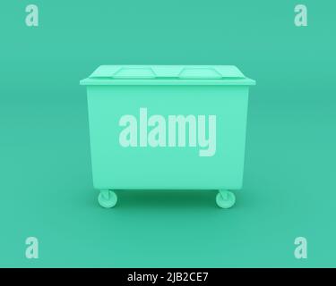 Trash container isolated on turquoise background, 3D rendering. Stock Photo