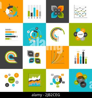 Different types of business charts and infographs icons set isolated vector illustration Stock Vector