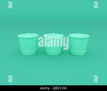 Trash container isolated on turquoise background, 3D rendering. Stock Photo