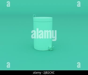 Trash container isolated on turquoise background, 3D rendering. Stock Photo