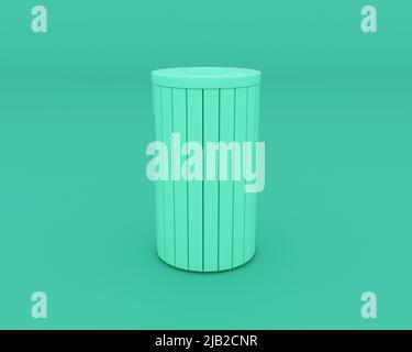 Trash container isolated on turquoise background, 3D rendering. Stock Photo