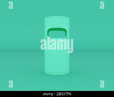 Trash container isolated on turquoise background, 3D rendering. Stock Photo