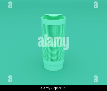 Trash container isolated on turquoise background, 3D rendering. Stock Photo