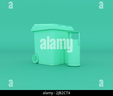 Trash container isolated on turquoise background, 3D rendering. Stock Photo