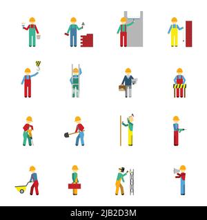 Builders welder bricklayer engineer handyman and plasterer flat color icon set isolated vector illustration Stock Vector