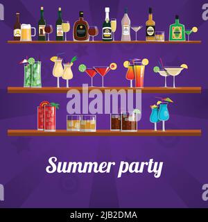 Summer cocktail party concept with drinks and refreshments on shelves vector illustration Stock Vector