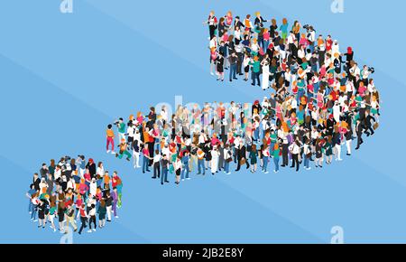 Organized crowd standing in form of question mark isometric design concept on blue background vector illustration Stock Vector