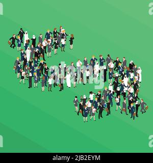 Crowd of business people in form of dollar sign isometric concept on green background vector illustration Stock Vector