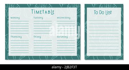 Timetable ,seashells, Class schedule, weekly calendar and to-do list. Weekly schedule. Organizer information template. Empty school timetable. Empty to-do list. Planning sheet planning. Vector illustration Stock Vector