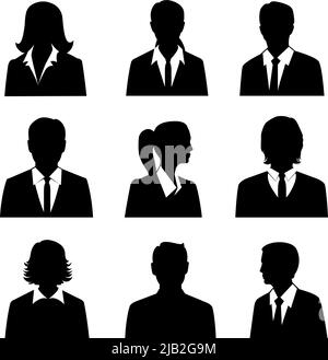 Male and female head silhouettes. Avatars, people face profile vector ...