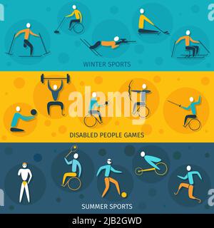 Disabled sports banners set isolated with winter and summer games elements isolated vector illustration Stock Vector