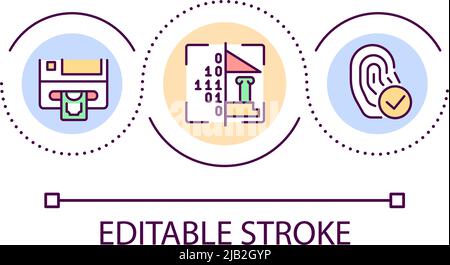 Biometric technologies in financial institutions loop concept icon Stock Vector