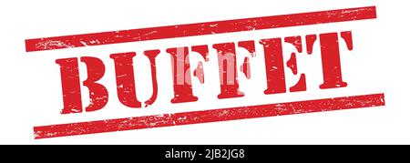 BUFFET text on red grungy vintage rubber stamp. Stock Photo