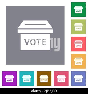 Ballot box solid flat icons on simple color square backgrounds Stock Vector
