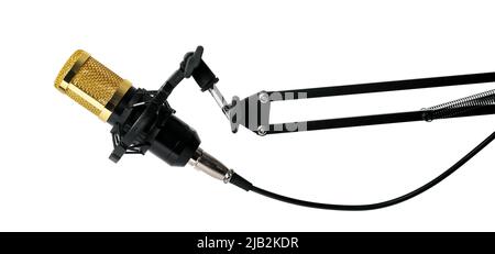 microphone in a mic holder isolated on white background Stock Photo