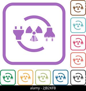 Nuclear energy simple icons in color rounded square frames on white background Stock Vector