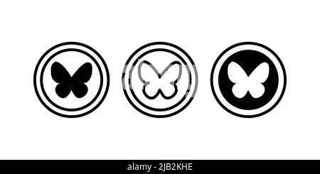 Butterfly icon button, Simple design, stroke outline style. Line vector. Isolate on white background. Stock Vector