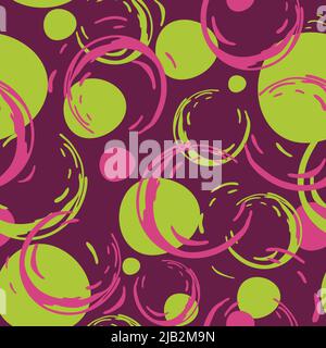 Seamless vector pattern circle stain texture on purple background. Simple artistic wallpaper design with paint blobs. Decorative fashion textile. Stock Vector