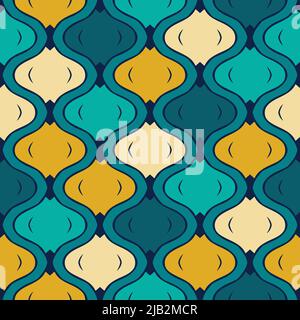 Seamless vector pattern with aqua mosaic on blue background. Decorative mermaid wallpaper texture. Geometric repeat fashion textile. Stock Vector