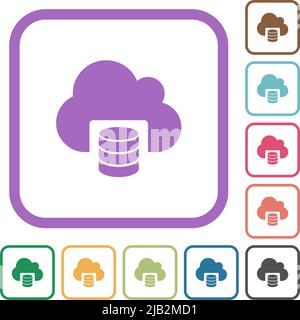 Cloud database simple icons in color rounded square frames on white background Stock Vector