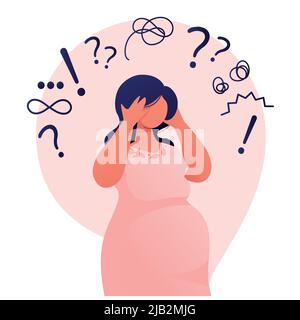 Worried Pregnant Woman has Doubts Thoughts Anxiety Stock Vector