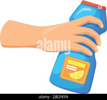 Cleaning powder container in hand. Household cleaning icon isolated on white background Stock Vector