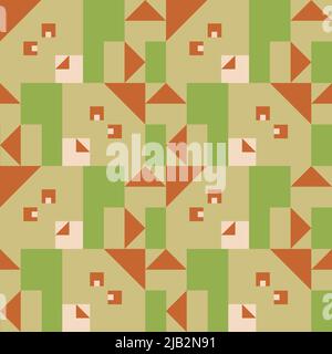 Seamless vector pattern with square rabbit on green background. Simple geometrical wallpaper design with bunnies. Animal fashion textile for children. Stock Vector
