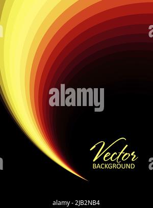 Color trail. Abstract template of poster with yellow and red curl on black background. Vector graphic background Stock Vector