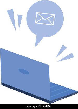 Laptop with new message alert sound. Incoming mail isolated on white background Stock Vector