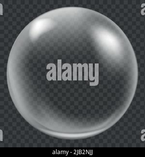 Soap bubble. Realistic clear air ball on transparent background. Vector illustration Stock Vector