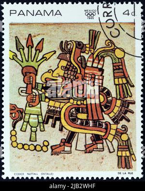 PANAMA - CIRCA 1968: A stamp printed in Panama from the '1968 Summer Olympics, Mexico City' issue shows Detail from the 'Codex Nutall', circa 1968. Stock Photo