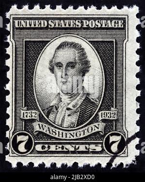 USA - CIRCA 1932: A stamp printed in USA shows George Washington By John Trumbull, 1780, circa 1932. Stock Photo