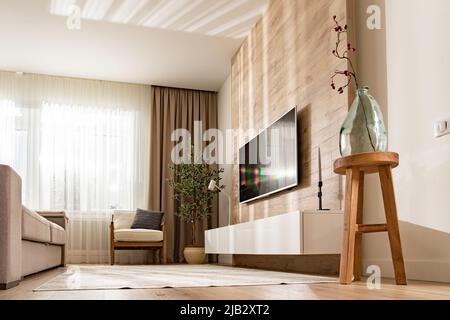 interior of the living room in bright colors in a modern design Stock Photo