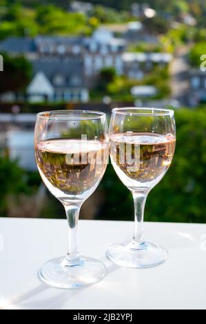 Two glasses with dry rose d'anjou wine from Loire valley, France Stock Photo