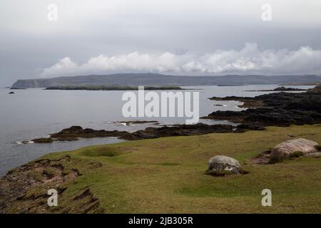 View to Ellean Hoan and Whiten Head for the Headland at Smoo, Durness, Sutherland, Scotland Stock Photo