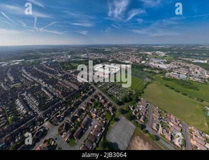 Vale Park Port Vale Football Club FC Robbie Williams Homecoming Home Coming Concert Aerial Drone Birdseye View Burslem Stoke on Trent Stock Photo