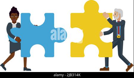 Fitting Jigsaw Puzzle Pieces Together Concept Stock Vector