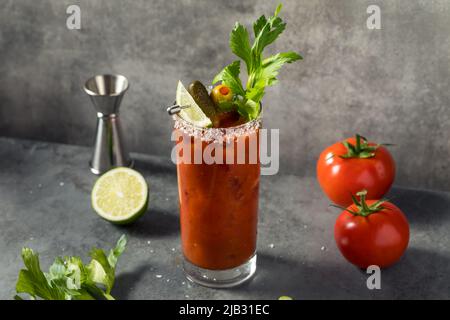 Boozy Refreshing Bloody Mary Cocktail with Vodka and Celery Stock Photo