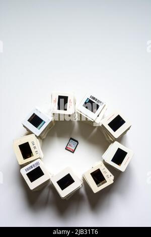 Data storage vs analog technology. Stock Photo