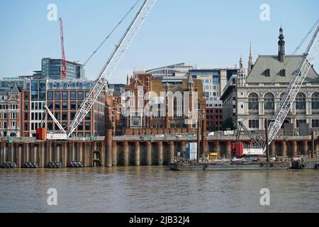 The Victoria Embankment of the Thames viewed in the day. London - 2nd June 2022 Stock Photo