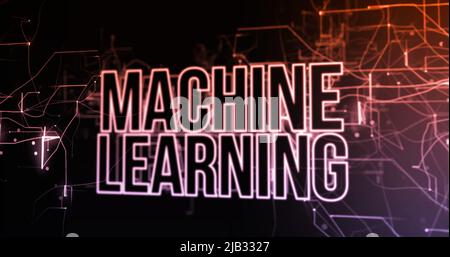 Image of machine learning text over black background Stock Photo