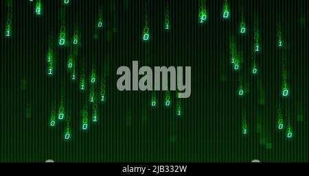 Image of green binary coding data processing over black background Stock Photo