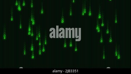Image of green binary coding data processing over black background Stock Photo