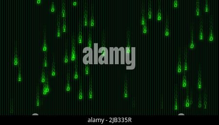 Image of green binary coding data processing over black background Stock Photo