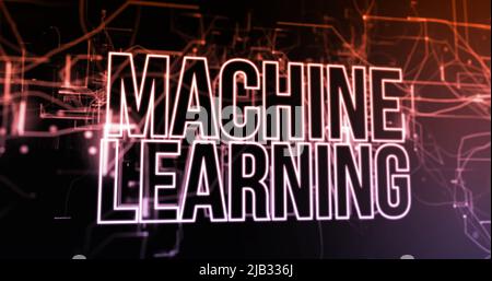 Image of machine learning text over black background Stock Photo