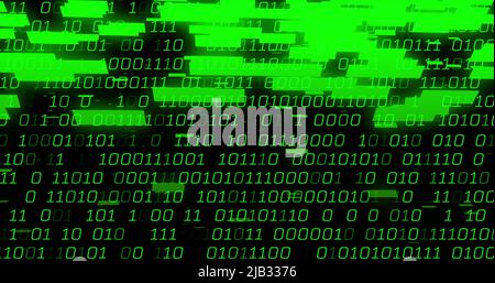 Image of green binary coding data processing over black background Stock Photo