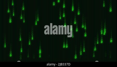 Image of green binary coding data processing over black background Stock Photo