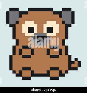 Pixel style cute dog. Funny 8-bit character. Vector illustration of cute sitting doggy in pixel style. Stickers and embroidery design. Cute dog Stock Vector